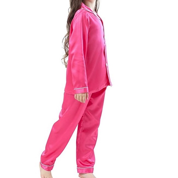 NWT GIRLS ROSE COLORED 2 PIECE SATIN PAJAMA SET - Picture 3 of 16